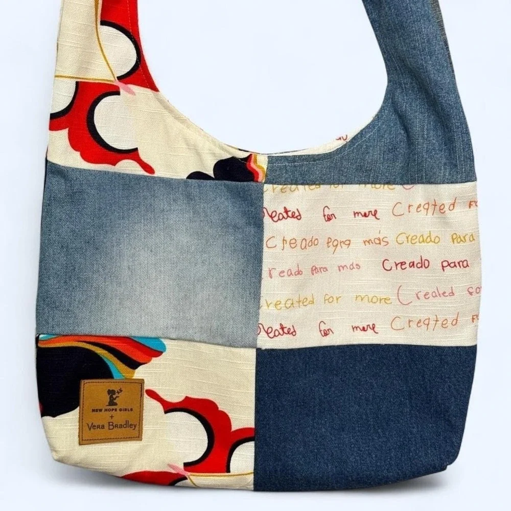 Vera Bradley New Hope Girls Patchwork Denim Hobo Shoulder Bag Art Deco‎ Cottage